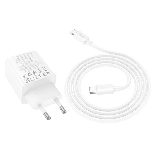Hoco hálózati töltő 2×USB-C + 2×USB-A QC3.0 PD 3A 20W + USB-C – USB-C kábel N55 fehér