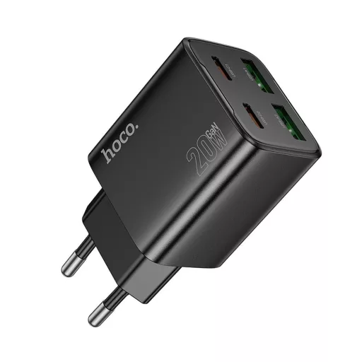 Hoco hálózati töltő 2×USB-C + 2×USB-A QC3.0 PD 3A 20W N55 fekete