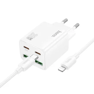   Hoco hálózati töltő 2×USB-C + 2×USB-A QC3.0 PD 3A 20W + USB-C – Lightning kábel N55 fehér