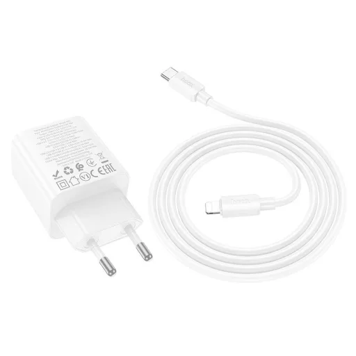 Hoco hálózati töltő 2×USB-C + 2×USB-A QC3.0 PD 3A 20W + USB-C – Lightning kábel N55 fehér