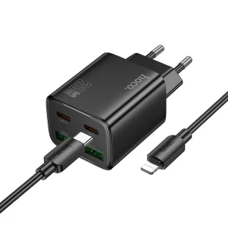   Hoco hálózati töltő 2×USB-C + 2×USB-A QC3.0 PD 3A 20W + USB-C – Lightning kábel N55 fekete