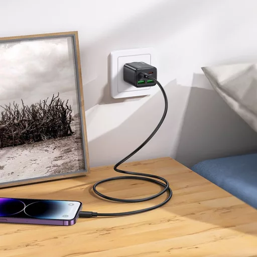 Hoco hálózati töltő 2×USB-C + 2×USB-A QC3.0 PD 3A 20W + USB-C – Lightning kábel N55 fekete