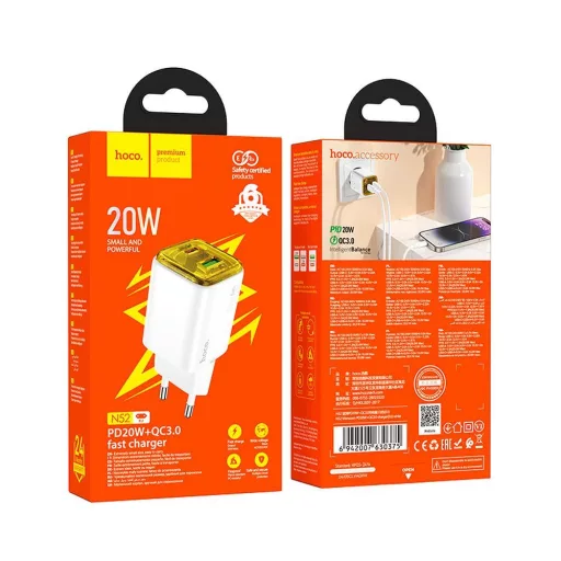 Hoco hálózati töltő USB-A + USB-C QC3.0 PD 3A 20W N52 fehér