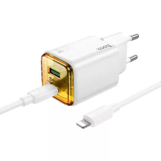   Hoco hálózati töltő USB-A + USB-C QC3.0 PD 3A 20W + USB-C – Lightning kábel N52 fehér