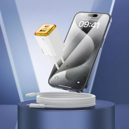 Hoco hálózati töltő USB-A + USB-C QC3.0 PD 3A 20W + USB-C – Lightning kábel N52 fehér