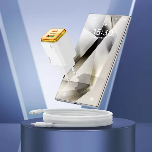 Hoco hálózati töltő USB-A + USB-C QC3.0 PD 3A 20W + USB-C – USB-C kábel N52 fehér