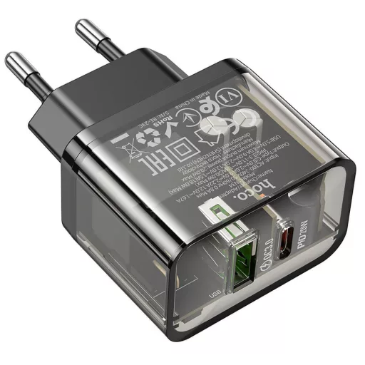 Hoco hálózati töltő USB-A + USB-C QC3.0 PD 3A 20W N34 átlátszó