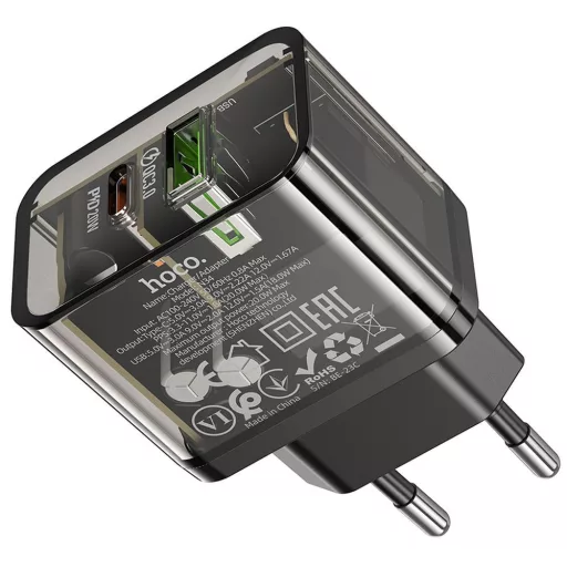 Hoco hálózati töltő USB-A + USB-C QC3.0 PD 3A 20W N34 átlátszó