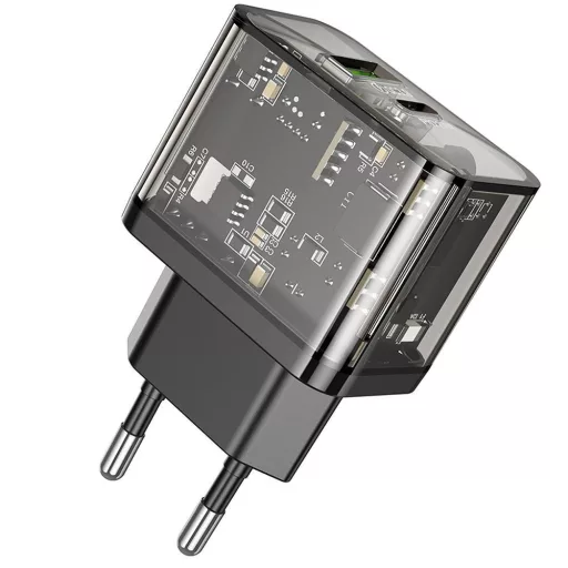 Hoco hálózati töltő USB-A + USB-C QC3.0 PD 3A 20W N34 átlátszó