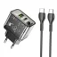 Hoco hálózati töltő USB-A + USB-C QC3.0 PD 3A 20W + USB-C – USB-C kábel N34 átlátszó
