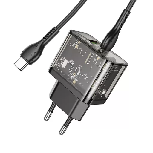 Hoco hálózati töltő USB-A + USB-C QC3.0 PD 3A 20W + USB-C – USB-C kábel N34 átlátszó