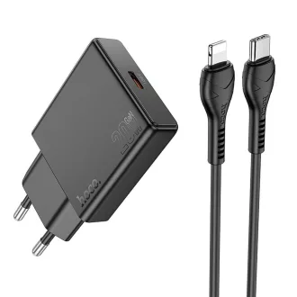  Hoco Slim hálózati töltő USB-C QC PD 20W + USB-C – Lightning kábel N37 fekete