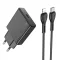 Hoco Slim hálózati töltő USB-C QC PD 20W + USB-C – Lightning kábel N37 fekete