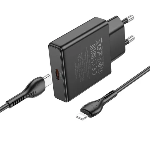 Hoco Slim hálózati töltő USB-C QC PD 20W + USB-C – Lightning kábel N37 fekete