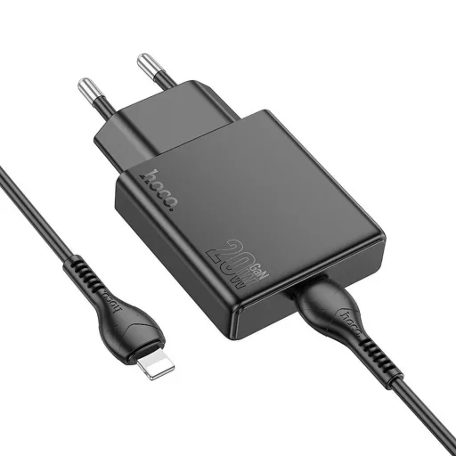 Hoco Slim hálózati töltő USB-C QC PD 20W + USB-C – Lightning kábel N37 fekete