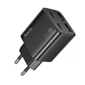   Hoco hálózati töltő 2×USB-C + 2×USB-A QC3.0 PD 3A 30W N56 fekete