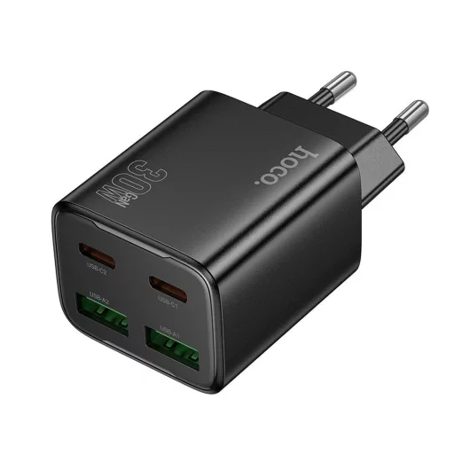 Hoco hálózati töltő 2×USB-C + 2×USB-A QC3.0 PD 3A 30W N56 fekete
