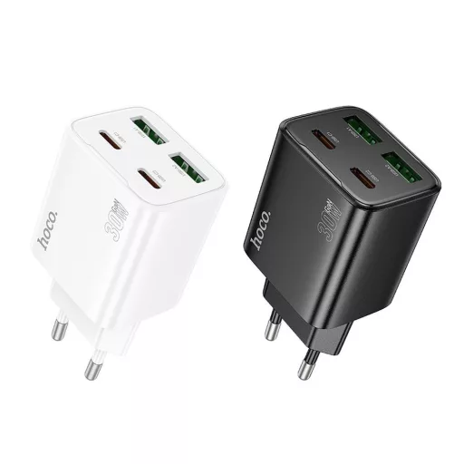 Hoco hálózati töltő 2×USB-C + 2×USB-A QC3.0 PD 3A 30W N56 fehér