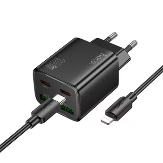   Hoco hálózati töltő 2×USB-C + 2×USB-A QC3.0 PD 3A 30W + USB-C – Lightning kábel N56 fekete