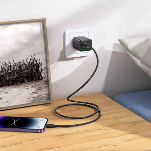 Hoco hálózati töltő 2×USB-C + 2×USB-A QC3.0 PD 3A 30W + USB-C – Lightning kábel N56 fekete