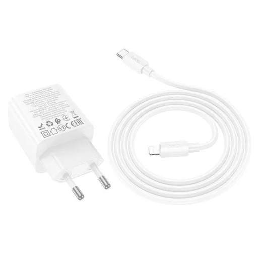 Hoco hálózati töltő 2×USB-C + 2×USB-A QC3.0 PD 3A 30W + USB-C – Lightning kábel N56 fehér