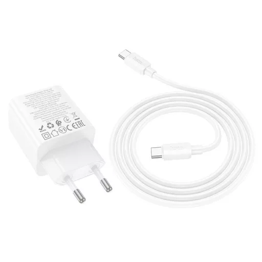 Hoco hálózati töltő 2×USB-C + 2×USB-A QC3.0 PD 3A 30W + USB-C – USB-C kábel N56 fehér
