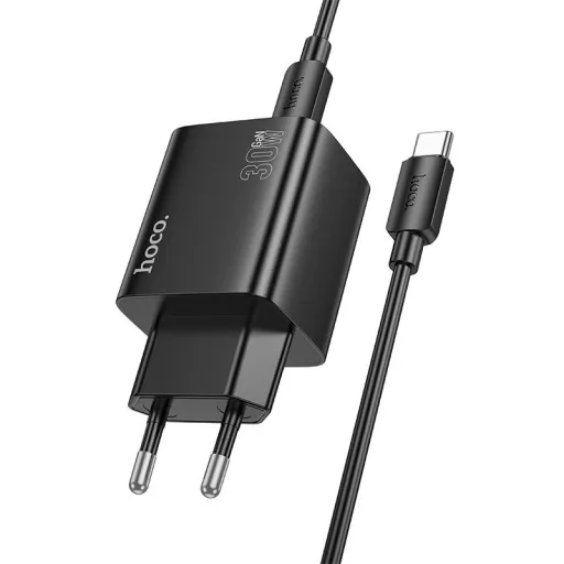 Hoco hálózati töltő 2×USB-C + 2×USB-A QC3.0 PD 3A 30W + USB-C – USB-C kábel N56 fekete