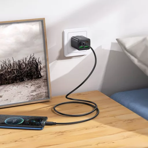 Hoco hálózati töltő 2×USB-C + 2×USB-A QC3.0 PD 3A 30W + USB-C – USB-C kábel N56 fekete