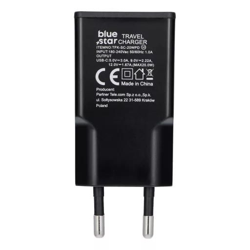 Blue Star Slim GaN hálózati töltő USB-C QC4.0 PD 3A 20W TFK-SC-20WPD fekete