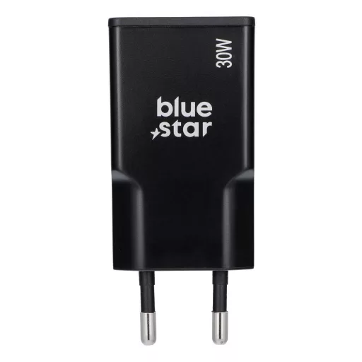 Blue Star Slim GaN hálózati töltő 2×USB-C QC4.0 PD 3A 30W TFK-SC-30WCC fekete