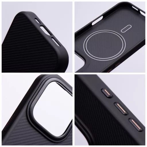 iPhone 16e (SE 4 2025) / 17e Carbon Elite Mag Cover tok – Magsafe kompatibilis – fekete