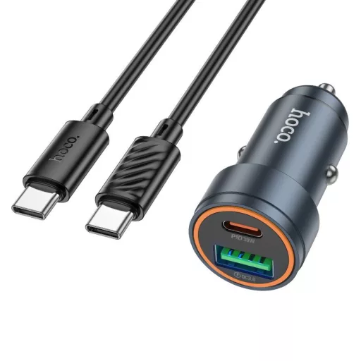 Hoco autós töltő USB-A + USB-C QC3.0 PD 30W + USB-C – USB-C kábel Z57A fekete