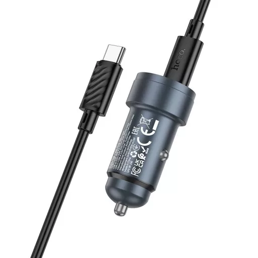 Hoco autós töltő USB-A + USB-C QC3.0 PD 30W + USB-C – USB-C kábel Z57A fekete