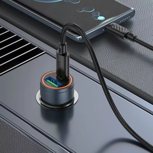 Hoco autós töltő USB-A + USB-C QC3.0 PD 30W + USB-C – USB-C kábel Z57A fekete