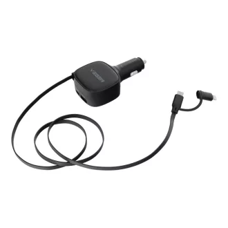   VEGER autós töltő USB-C + USB-C – Lightning kábel QC PD 84W CC89 fekete