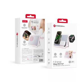   Forcell F-Energy Mag Mirror 3 az 1-ben vezeték nélküli töltő 15W MagSafe / Apple Watch / Samsung Watch / AirPods kompatibilis rózsaszín