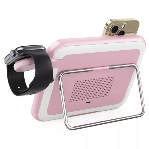 Forcell F-Energy Mag Mirror 3 az 1-ben vezeték nélküli töltő 15W MagSafe / Apple Watch / Samsung Watch / AirPods kompatibilis rózsaszín