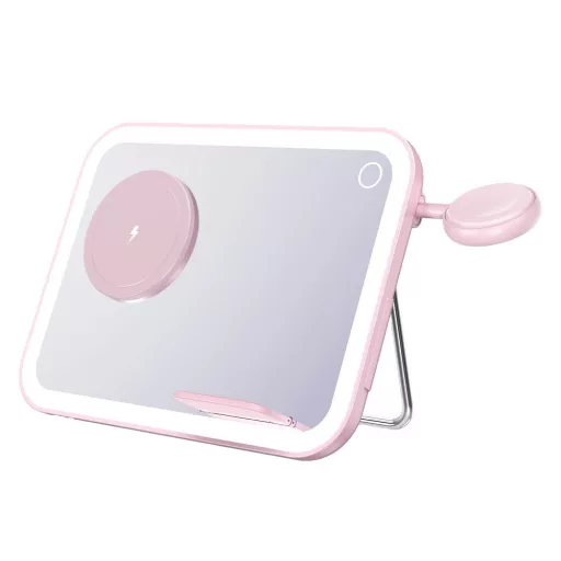 Forcell F-Energy Mag Mirror 3 az 1-ben vezeték nélküli töltő 15W MagSafe / Apple Watch / Samsung Watch / AirPods kompatibilis rózsaszín