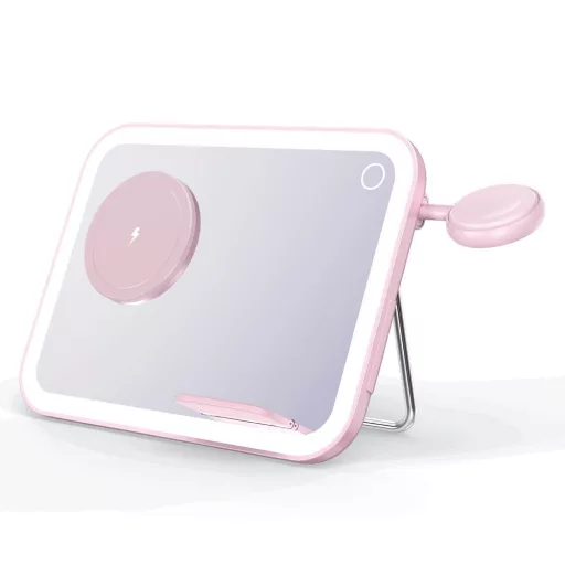 Forcell F-Energy Mag Mirror 3 az 1-ben vezeték nélküli töltő 15W MagSafe / Apple Watch / Samsung Watch / AirPods kompatibilis rózsaszín