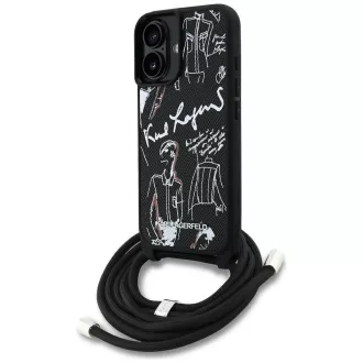   KARL LAGERFELD tok iPhone 16 KLHCP16SPGGRMPCK Magsafe kompatibilis (CRSSBY Grained PU W/ Pattern & Logo) fekete