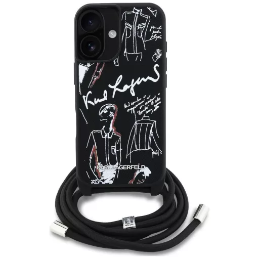 KARL LAGERFELD tok iPhone 16 KLHCP16SPGGRMPCK Magsafe kompatibilis (CRSSBY Grained PU W/ Pattern & Logo) fekete
