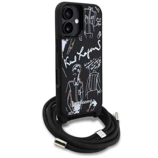 KARL LAGERFELD tok iPhone 16 KLHCP16SPGGRMPCK Magsafe kompatibilis (CRSSBY Grained PU W/ Pattern & Logo) fekete