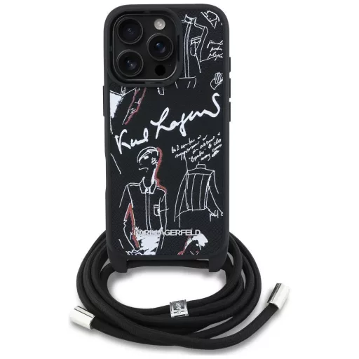 KARL LAGERFELD tok iPhone 16 PRO KLHCP16LPGGRMPCK Magsafe kompatibilis (CRSSBY Grained PU W/ Pattern & Logo) fekete