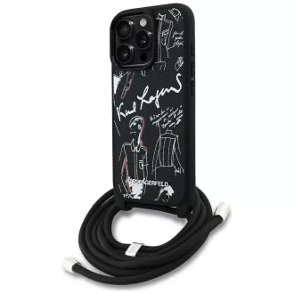   KARL LAGERFELD tok iPhone 16 PRO MAX KLHCP16XPGGRMPCK Magsafe kompatibilis (CRSSBY Grained PU W/ Pattern & Logo) Fekete