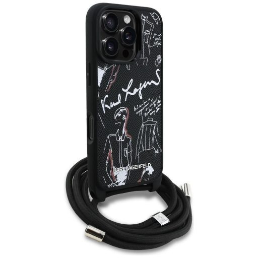 KARL LAGERFELD tok iPhone 16 PRO MAX KLHCP16XPGGRMPCK Magsafe kompatibilis (CRSSBY Grained PU W/ Pattern & Logo) Fekete