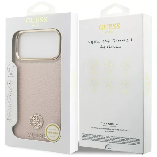 GUESS tok iPhone 17 Pro Max Magsafe kompatibilis GUHMP17XPGCRMDEP (PU W/ Grained Strass Logo) rózsaszín