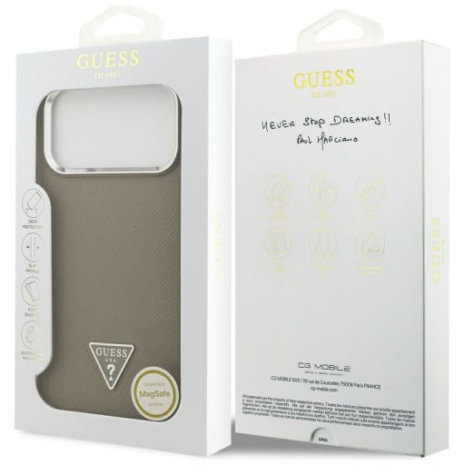 GUESS tok iPhone 17 Pro Max Magsafe kompatibilis GUHMP17XPGTSPSW (Grained PU Triangle Logo) barna