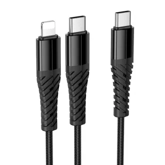   Hoco X123 2 az 1-ben USB-C töltőkábel (USB-C – USB-C + Lightning) 1 m fekete