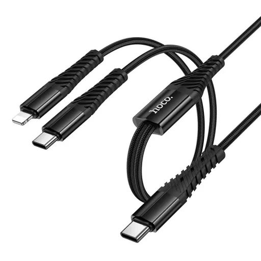 Hoco X123 2 az 1-ben USB-C töltőkábel (USB-C – USB-C + Lightning) 1 m fekete