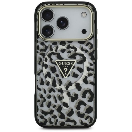 GUESS tok iPhone 17 Pro Max Magsafe kompatibilis GUHMP17XHLEGTGLK (PC TPU W/ Leopard Glitter) Fekete